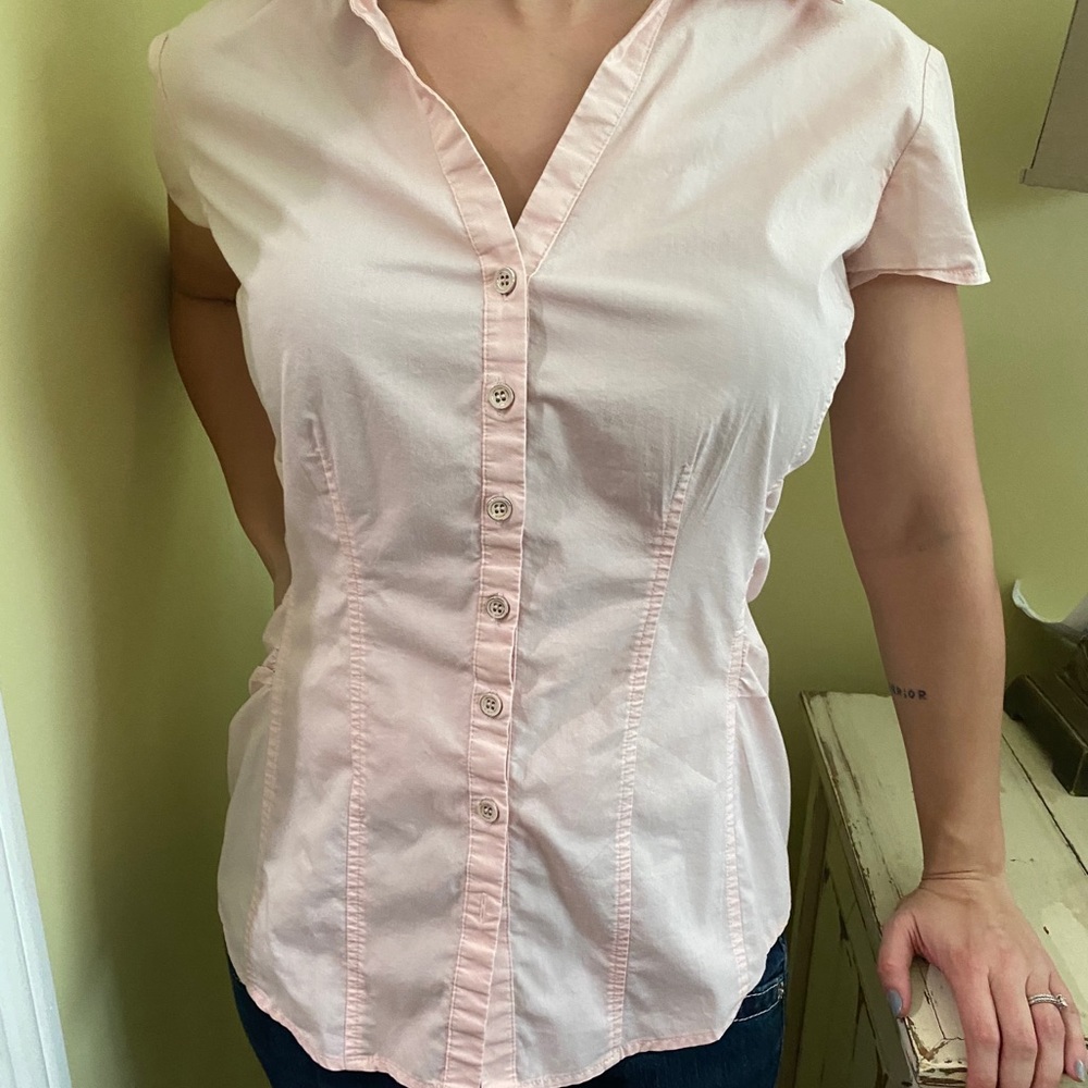 Short sleeve light pink business dress blouse